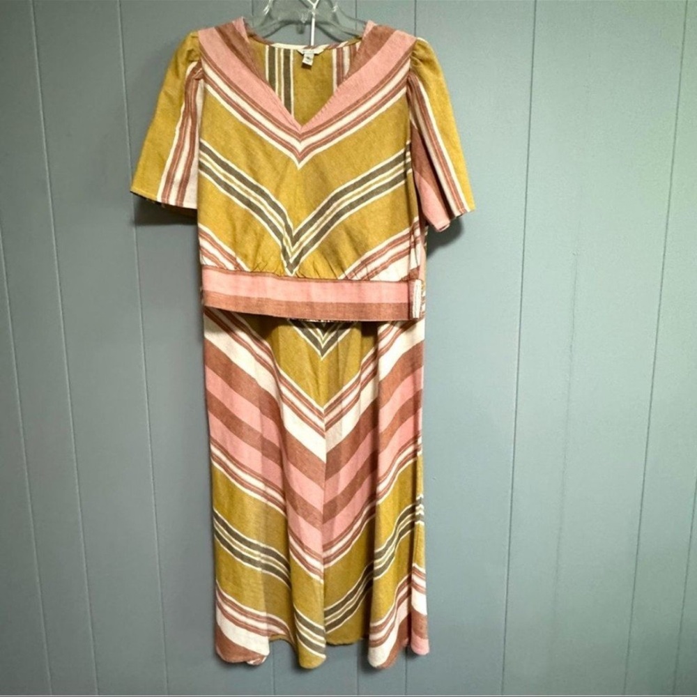 EST 1946 Chevron Cotton Linen Top and Skirt Set Size M Multicolor and Metallic
